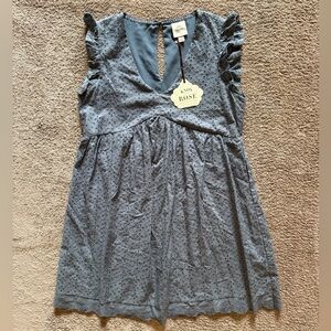 Blue Eyelet Dress with Embroidered Trim